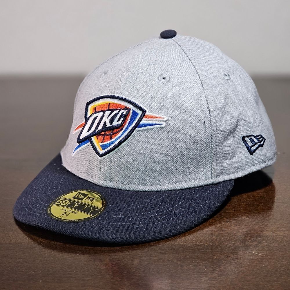 New Era Oklahoma City Thunder Hat Low Crown Hat Grey Blue Fitted 7 3/8 NBA Cap